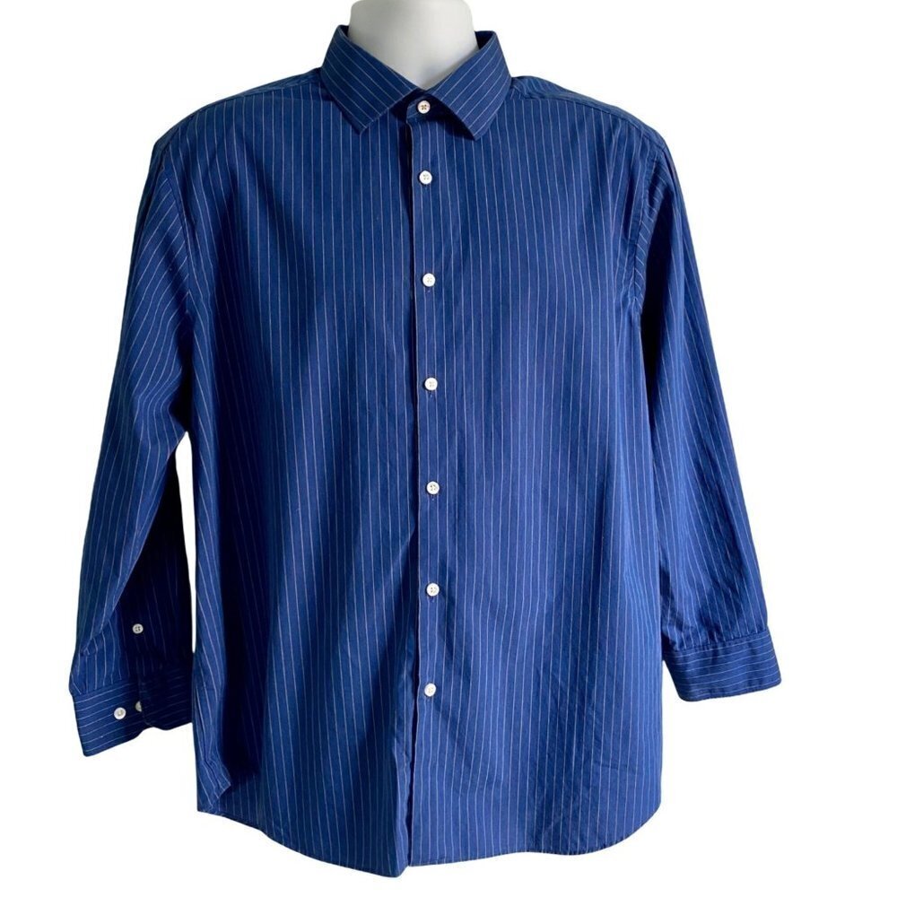 Perry Ellis Portfolio Classic Fit Blue Gold Button Down Shirt Neck 17
